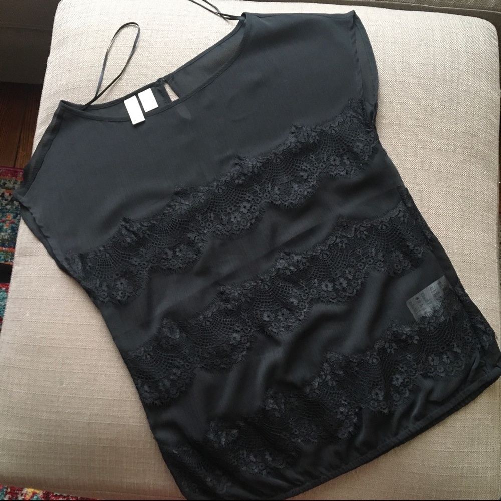 Sheer black top, sheer lace top, Esprit, XS